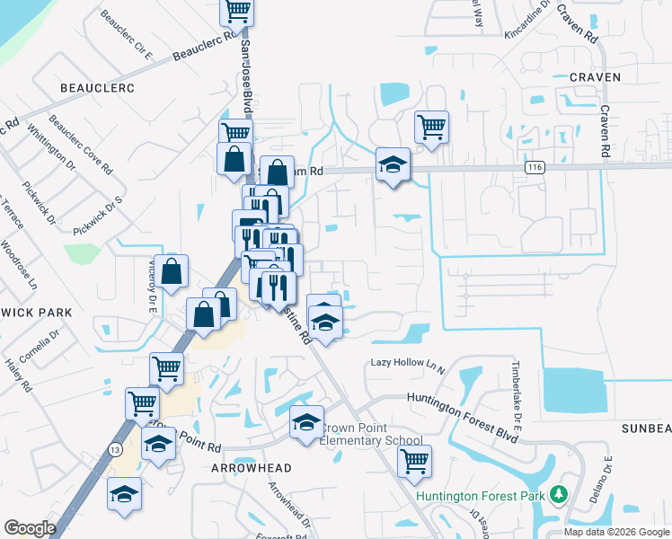 map of restaurants, bars, coffee shops, grocery stores, and more near 9770 Summer Grove Way East in Jacksonville