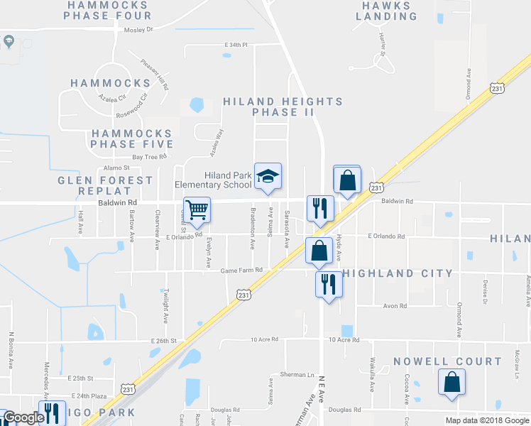 map of restaurants, bars, coffee shops, grocery stores, and more near 2925 Selma Avenue in Panama City