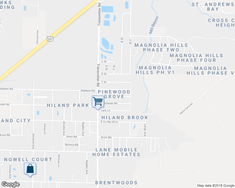 map of restaurants, bars, coffee shops, grocery stores, and more near 3619 East Orlando Road in Panama City