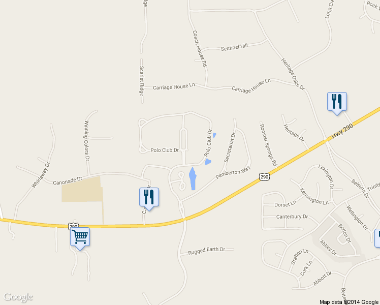 map of restaurants, bars, coffee shops, grocery stores, and more near 451 Polo Club Drive in Austin