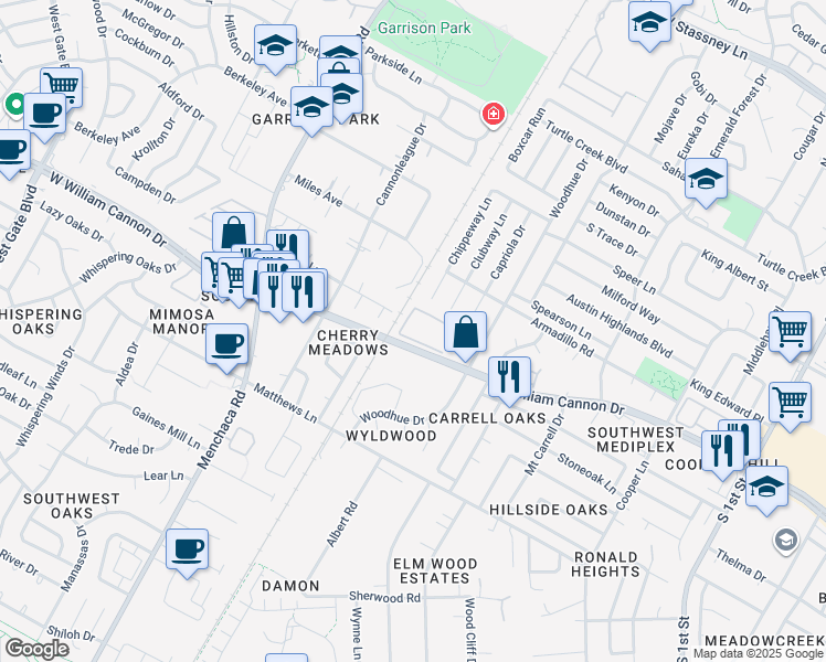 map of restaurants, bars, coffee shops, grocery stores, and more near 1507 West William Cannon Drive in Austin