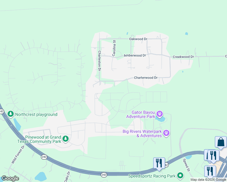 map of restaurants, bars, coffee shops, grocery stores, and more near 23344 Charterwood Drive in Splendora