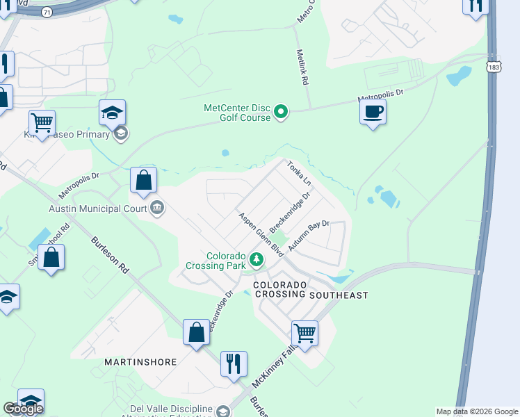 map of restaurants, bars, coffee shops, grocery stores, and more near 3617 Black Granite Drive in Austin