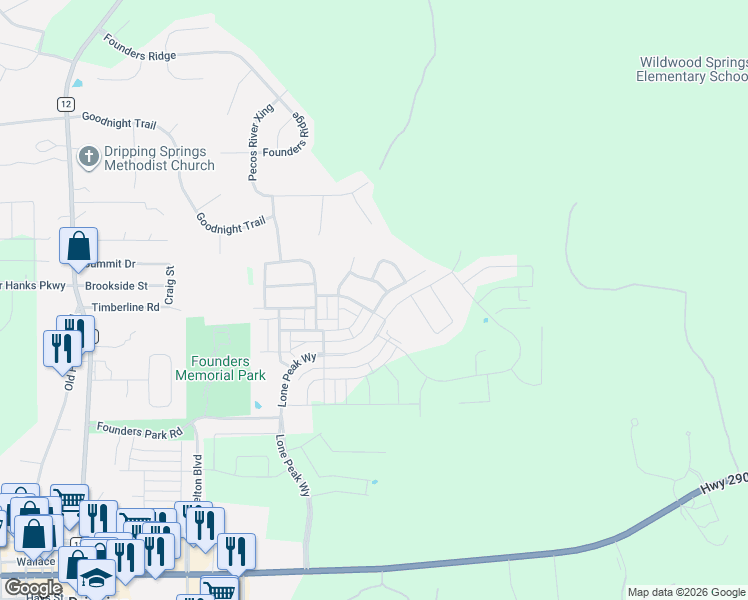 map of restaurants, bars, coffee shops, grocery stores, and more near 130 Leonard Mountain Drive in Dripping Springs