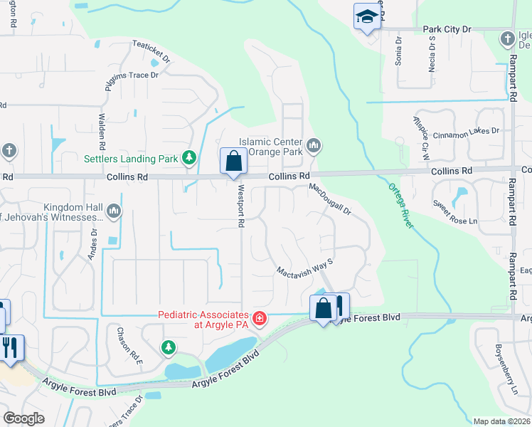 map of restaurants, bars, coffee shops, grocery stores, and more near 8026 Macnaughton Drive in Jacksonville