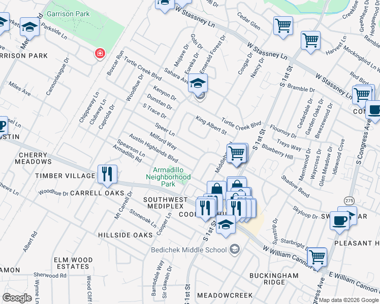 map of restaurants, bars, coffee shops, grocery stores, and more near 817 Sirocco Drive in Austin