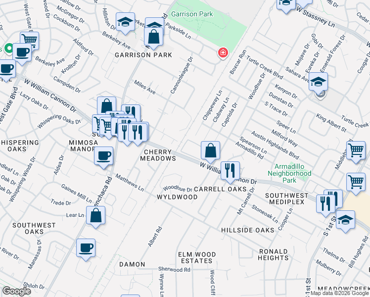 map of restaurants, bars, coffee shops, grocery stores, and more near 1700 Bissel Lane in Austin