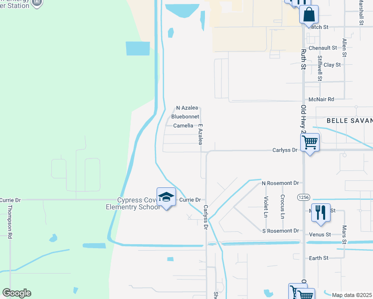 map of restaurants, bars, coffee shops, grocery stores, and more near 3550 Carlyss Drive in Sulphur
