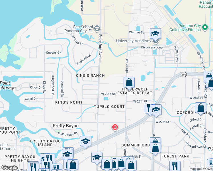 map of restaurants, bars, coffee shops, grocery stores, and more near 2945-2947 Frankford Ave in Panama City
