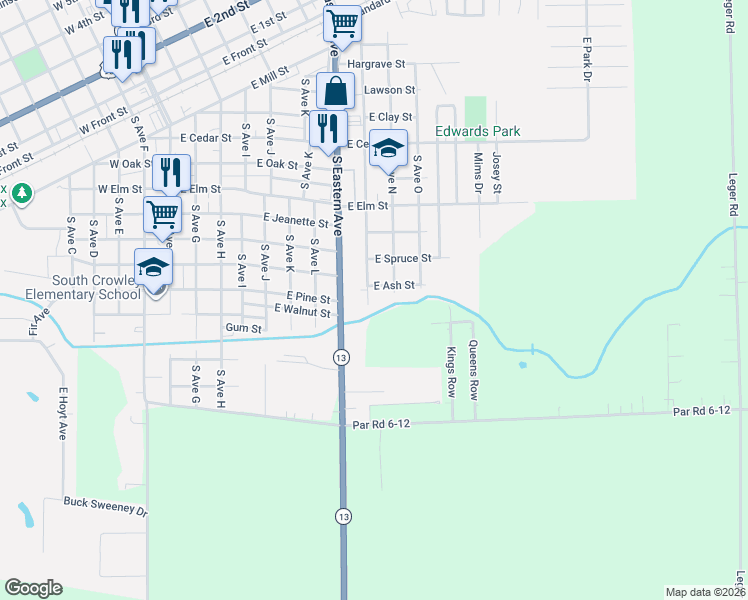 map of restaurants, bars, coffee shops, grocery stores, and more near 926 South Avenue North in Crowley