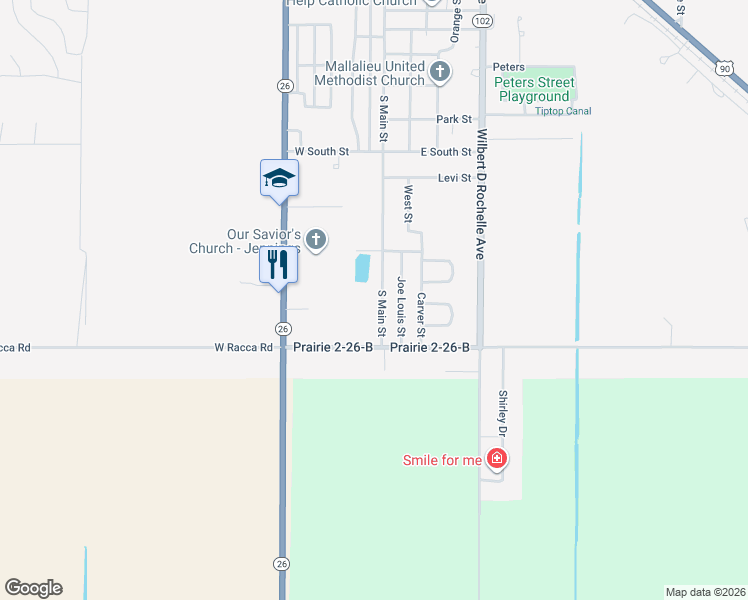 map of restaurants, bars, coffee shops, grocery stores, and more near 1815 South Main Street in Jennings