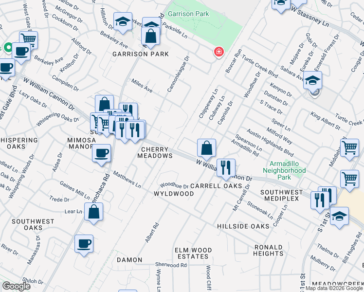 map of restaurants, bars, coffee shops, grocery stores, and more near 1700 Bissel Lane in Austin