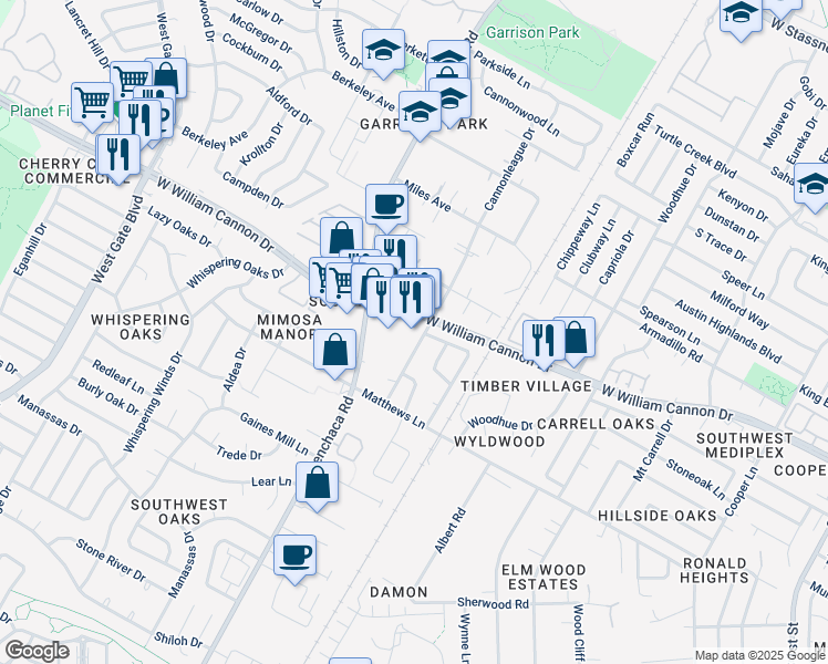 map of restaurants, bars, coffee shops, grocery stores, and more near 1901 West William Cannon Drive in Austin