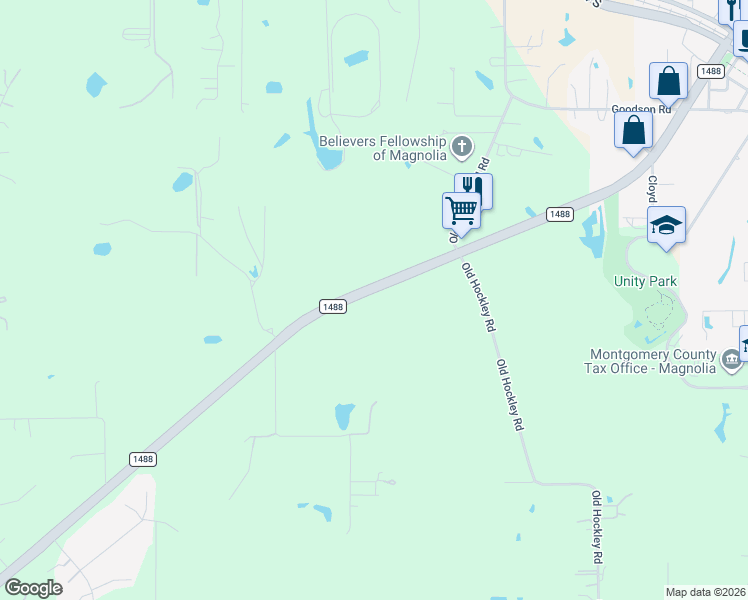 map of restaurants, bars, coffee shops, grocery stores, and more near 19802 Farm to Market Road 1488 in Magnolia