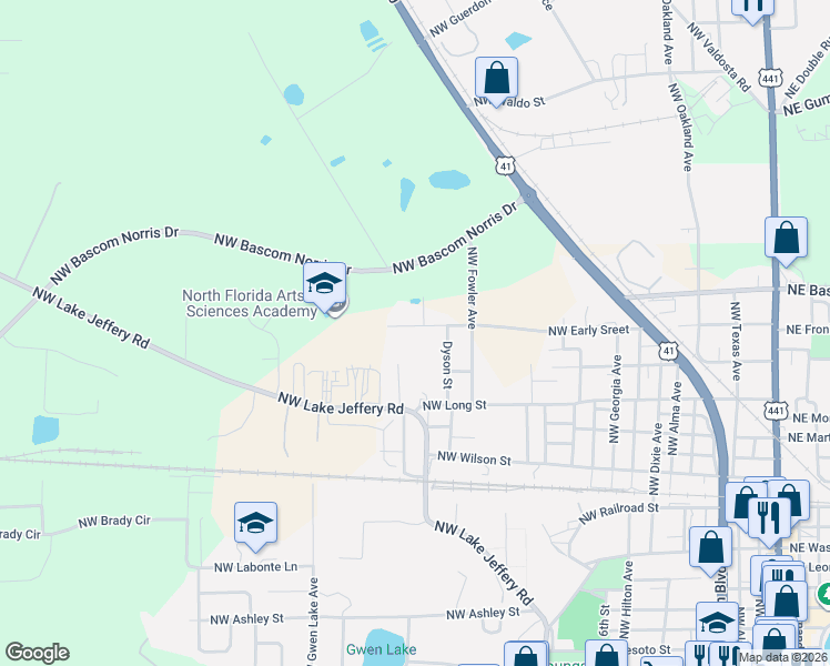 map of restaurants, bars, coffee shops, grocery stores, and more near 945 Northwest Early Sreet in Lake City