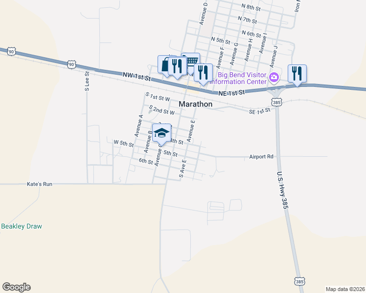 map of restaurants, bars, coffee shops, grocery stores, and more near 106 3rd Street in Marathon