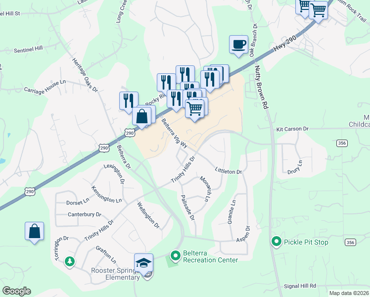 map of restaurants, bars, coffee shops, grocery stores, and more near 184 Autumn Wood Lane in Austin