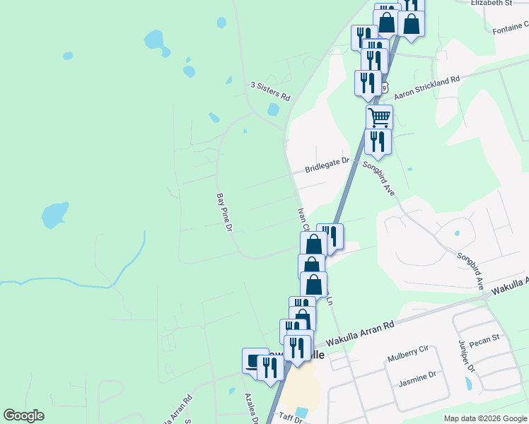 map of restaurants, bars, coffee shops, grocery stores, and more near 39 Shoemaker Court in Crawfordville