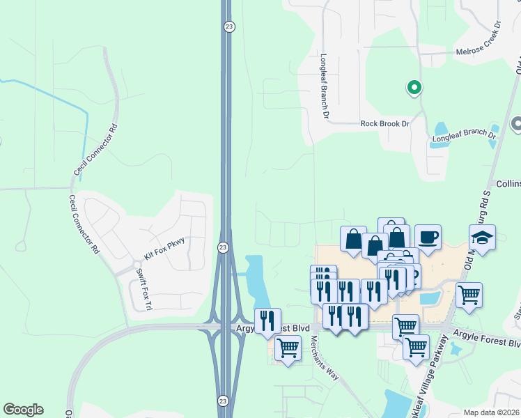 map of restaurants, bars, coffee shops, grocery stores, and more near 8349 Guild Way in Jacksonville