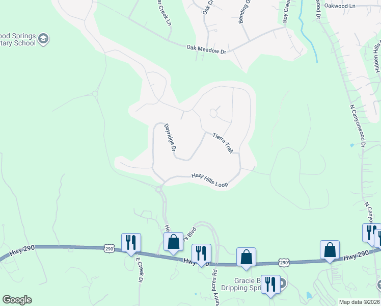 map of restaurants, bars, coffee shops, grocery stores, and more near 753 Dayridge Drive in Dripping Springs