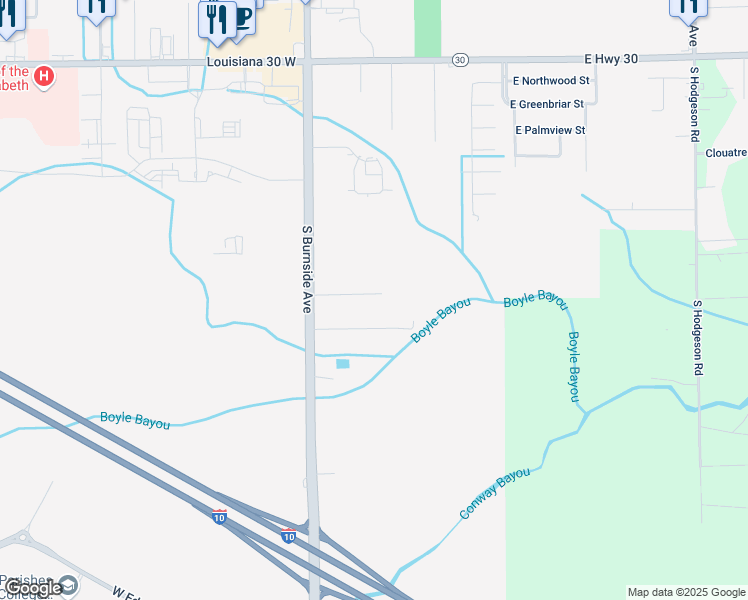 map of restaurants, bars, coffee shops, grocery stores, and more near 312 East Petite Street in Gonzales
