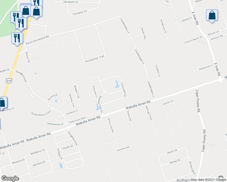 map of restaurants, bars, coffee shops, grocery stores, and more near 28 Evening Star Drive in Crawfordville