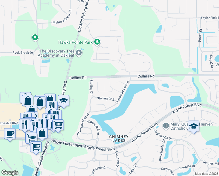 map of restaurants, bars, coffee shops, grocery stores, and more near 8064 Tuxford Lane in Jacksonville