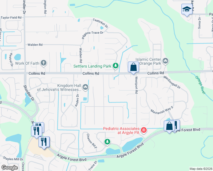 map of restaurants, bars, coffee shops, grocery stores, and more near 7941 Cholo Trail in Jacksonville
