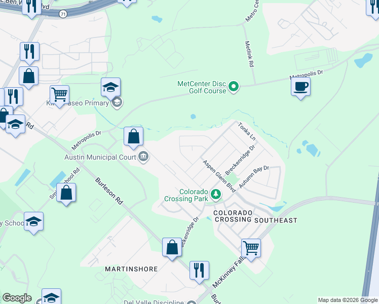 map of restaurants, bars, coffee shops, grocery stores, and more near 6804 Limber Cove in Austin