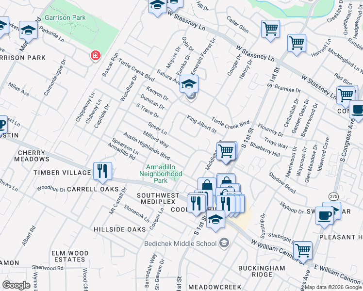 map of restaurants, bars, coffee shops, grocery stores, and more near 817 Sirocco Drive in Austin