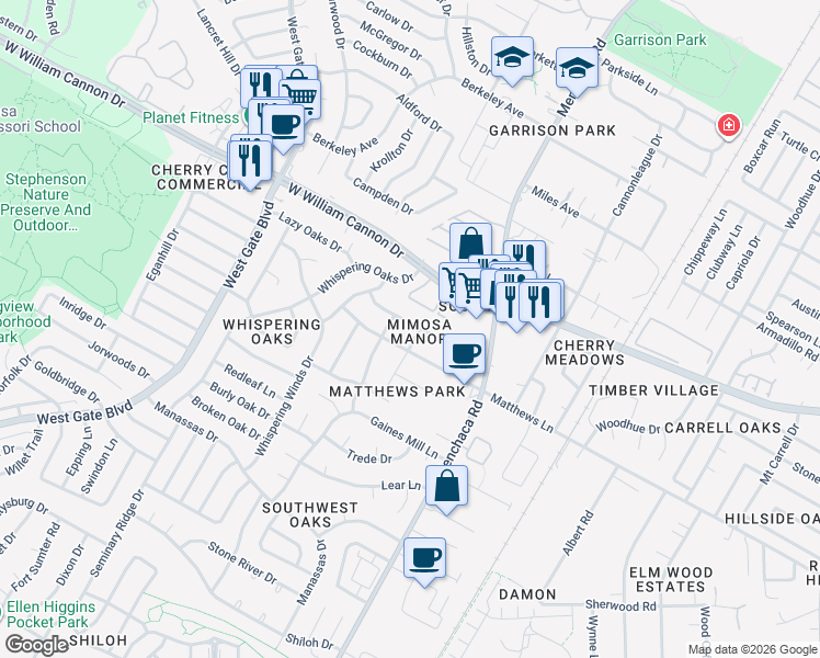 map of restaurants, bars, coffee shops, grocery stores, and more near in Austin