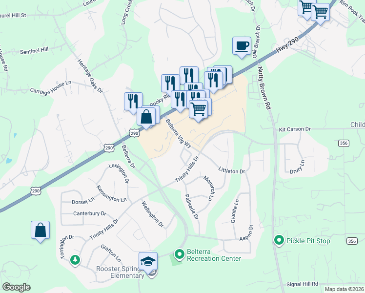 map of restaurants, bars, coffee shops, grocery stores, and more near 184 Autumn Wood Lane in Austin