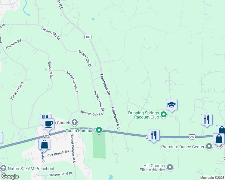 map of restaurants, bars, coffee shops, grocery stores, and more near 516 Smarty Jones Avenue in Dripping Springs