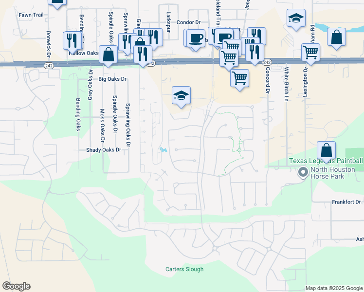 map of restaurants, bars, coffee shops, grocery stores, and more near 9815 Sweet Flag Court in Shenandoah