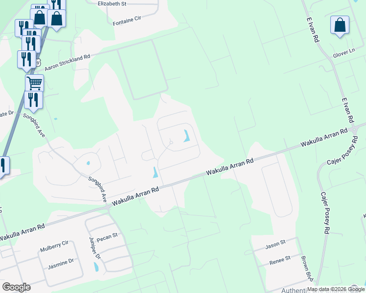 map of restaurants, bars, coffee shops, grocery stores, and more near 32 Evening Star Drive in Crawfordville