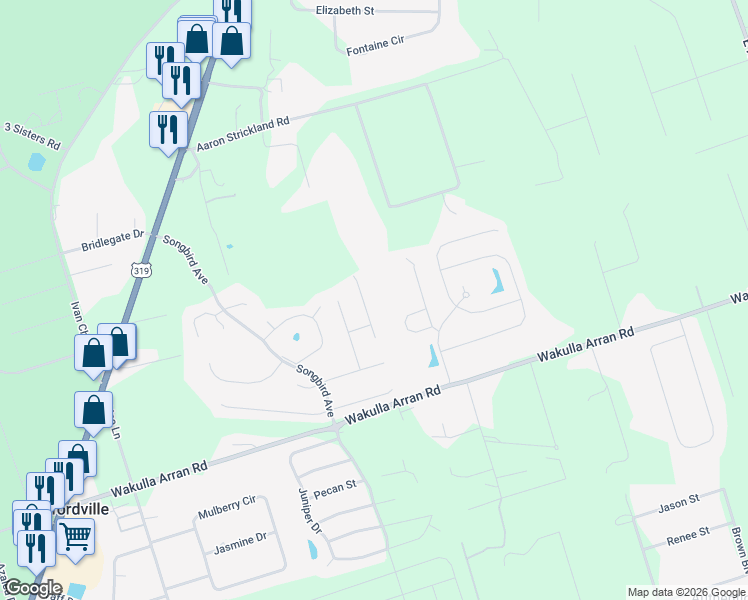 map of restaurants, bars, coffee shops, grocery stores, and more near 31 Magpie Trail in Crawfordville