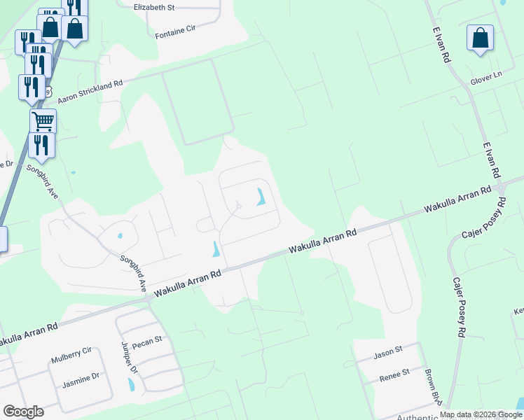 map of restaurants, bars, coffee shops, grocery stores, and more near 40 Evening Star Drive in Crawfordville