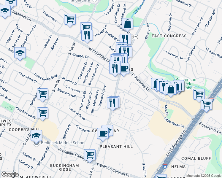 map of restaurants, bars, coffee shops, grocery stores, and more near in Austin