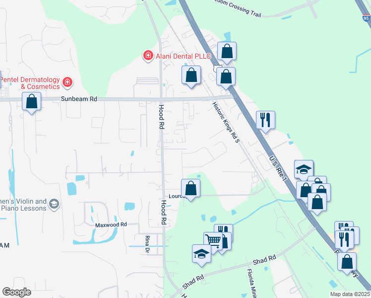 map of restaurants, bars, coffee shops, grocery stores, and more near 9604 Price Park Drive in Jacksonville