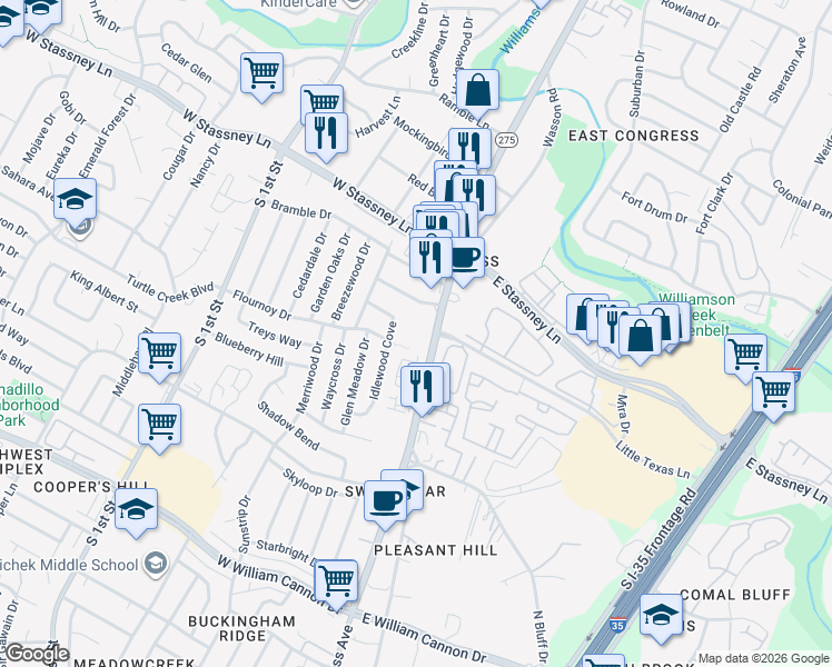 map of restaurants, bars, coffee shops, grocery stores, and more near in Austin