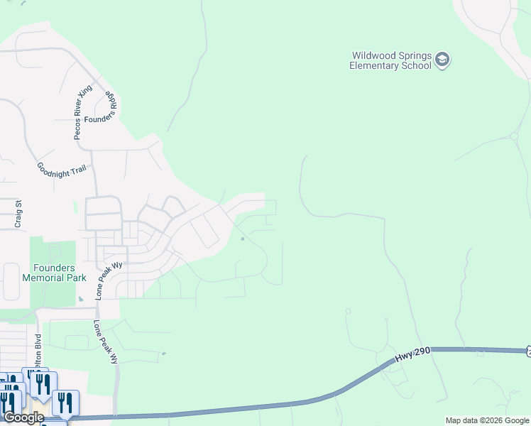 map of restaurants, bars, coffee shops, grocery stores, and more near Unnamed Road in Dripping Springs