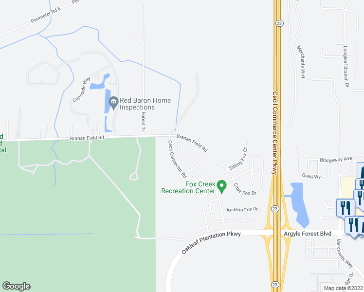 map of restaurants, bars, coffee shops, grocery stores, and more near 7859 Island Fox Road in Jacksonville