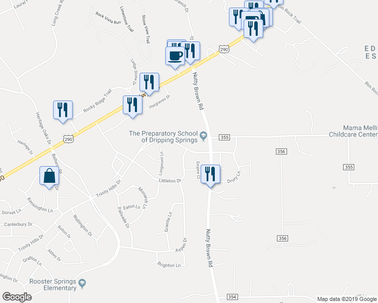 map of restaurants, bars, coffee shops, grocery stores, and more near 370 Littleton Drive in Austin