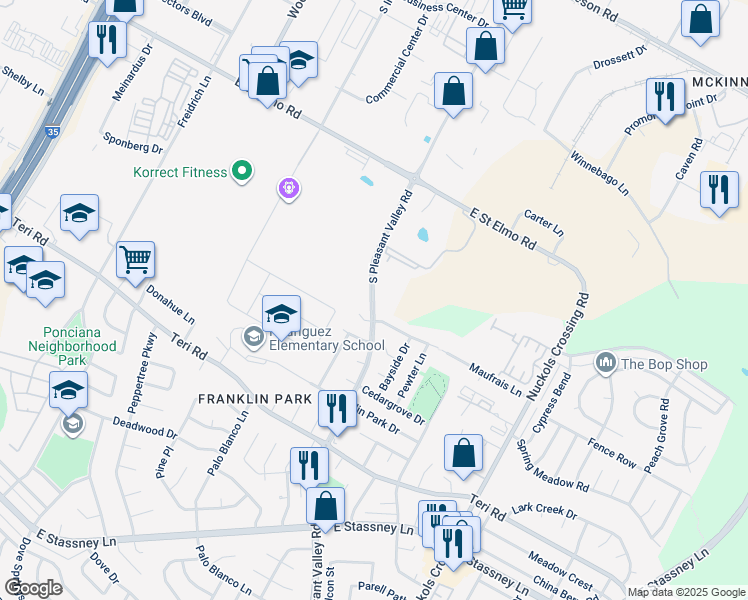 map of restaurants, bars, coffee shops, grocery stores, and more near 4605 South Pleasant Valley Road in Austin