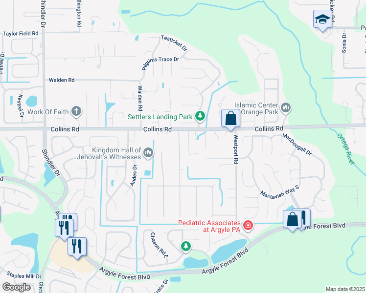 map of restaurants, bars, coffee shops, grocery stores, and more near 7941 Cholo Trail in Jacksonville