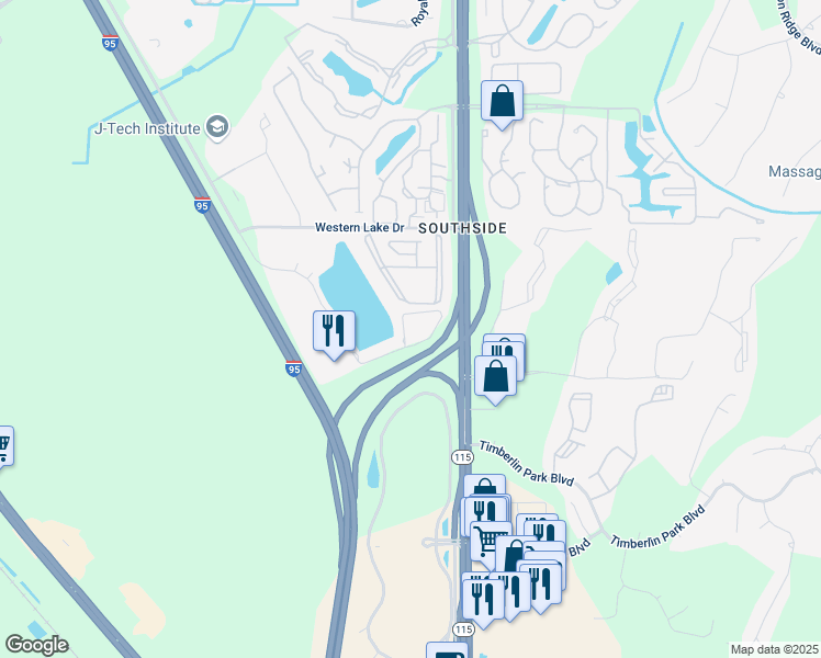 map of restaurants, bars, coffee shops, grocery stores, and more near 9133 Western Way in Jacksonville
