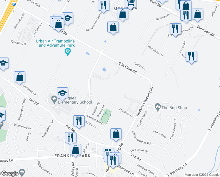 map of restaurants, bars, coffee shops, grocery stores, and more near 4500 Nuckols Crossing Road in Austin