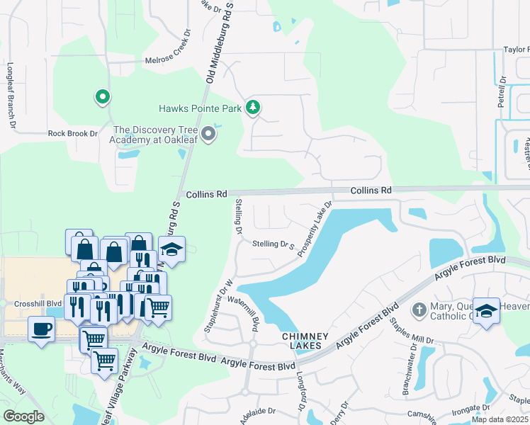 map of restaurants, bars, coffee shops, grocery stores, and more near 8030 Welbeck Lane in Jacksonville