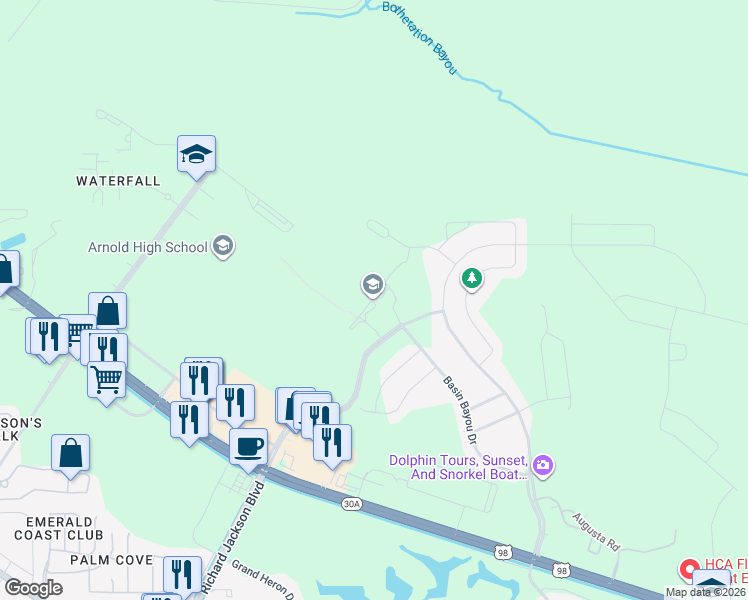 map of restaurants, bars, coffee shops, grocery stores, and more near 601 R Jackson Boulevard in Panama City Beach