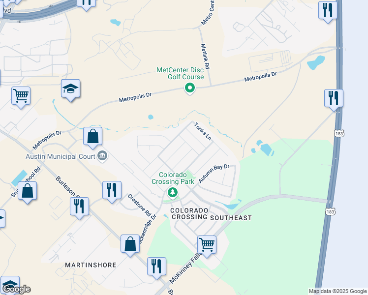 map of restaurants, bars, coffee shops, grocery stores, and more near 3509 Black Granite Drive in Austin